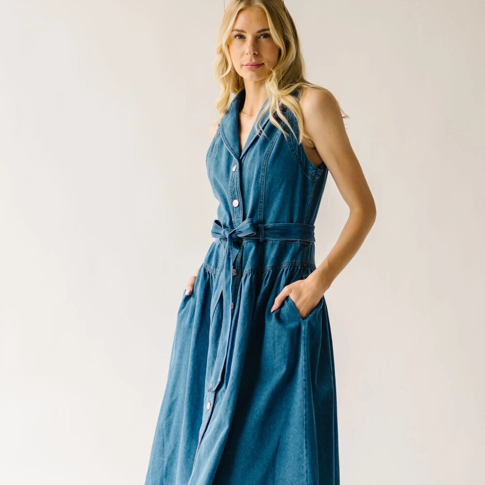 NWT Piper & Scoot &Merci Anderson Button-Down Midi Dress in Denim